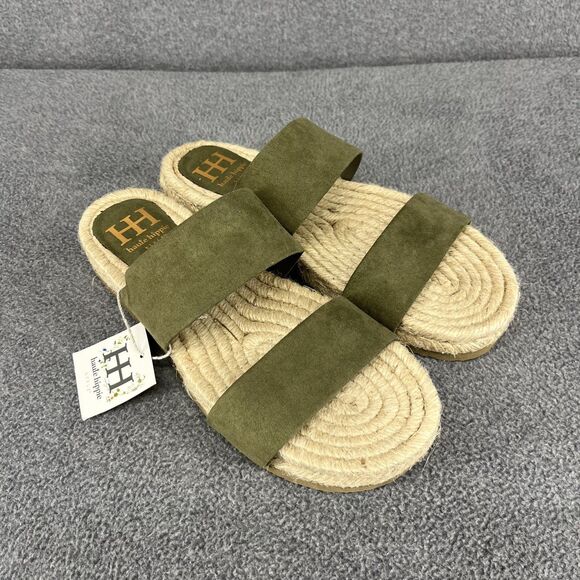 Haute Hippie Sandals Womens 6.5 Green genuine suede espadrille slip on straps - Picture 2 of 14